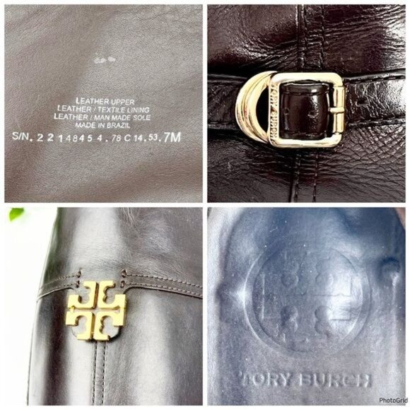 Tory Burch The Eloise Tall logo Riding Boot Leather Deep Brown & Gold 7 - Picture 5 of 11
